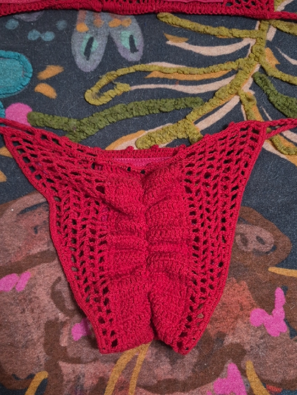 Red Crochet Tie-String Bikini Set - Women's Swimwear - Picture 3 of 5